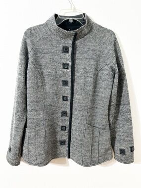 Icelandic Design 100% Wool Snap-Front High Collar Jacket Size L Gray Heather